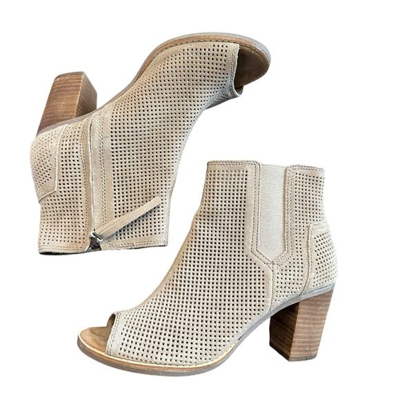 Toms Majorca Leather Peep Toe Taupe Booties 7.5 - Picture 1 of 6